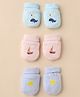 Zero Interlock Knit Mittens With Dolphin & Boat Print Pack of 3 - Blue Pink & Light Blue