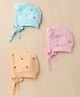 Zero Interlock Knit Baby Caps With Animal Print Pack of 3 Pink - Diameter 13 cm