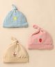 Zero Interlock Knit Baby Caps With Strawberry and Sun Print Pack of 3 Beige Blue & Peach - Diameter 16 cm