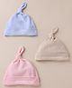 Zero Interlock Knit Baby Caps With I Am New Here Text Print Pack Of 3 Pink Blue & Sky - Diameter 16 cm