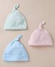 Zero Interlock Knit Baby Caps With I Am New Here Text Print Pack Of 3 Aqua Blue Green & Peach - Diameter 17 cm