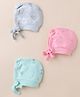 Zero Interlock Knit Baby Caps With Animal And Rainbow Print Pack Of 3 Pink Green & Silver - Diameter 14 cm