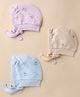 Zero Interlock Knit Baby Caps With Animals And Birds Print Pack Of 3 Sky Blue Biege & Lilac - Diameter 14.5 cm