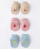 Zero Interlock Knit Mittens With Strawberry And Sun Print Pack Of 3 - Blue Biege & Peach