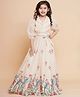 Bitiya By Bhama Silk Blend Woven Three Fourth Sleeves Solid Top & Floral Printed Lehenga Set - Beige