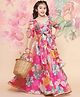 Bitiya By Bhama Silk Woven Three Fourth Sleeves Floral Printed Lehenga & Top Set - Pink