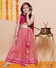Bitiya By Bhama Silk Woven Sleeveless Lace Embellished Lehenga & Choli With Dupatta Set - Peach & Dark Pink