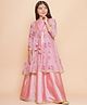 Bitiya By Bhama Silk Woven Lehenga Choli Set With Three Fourth Sleeves Gota Lace & Sequins Embellished Floral Printed Tie Up Detailed Shrug - Pink