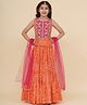Bitiya By Bhama Cotton Woven Sleeveless Floral Embroidered & Bandhni Printed Lehenga Choli Set With Dupatta - Orange