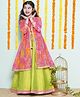 Bitiya By Bhama Silk Woven Lehenga Choli Set With Three Fourth Sleeves Gota Lace Embellished Floral Printed Tie Up Detailed Shrug - Green