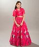 Bitiya By Bhama Silk Woven Half Sleeves Floral & Birds Printed Lehenga Choli Set - Pink