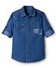 Pine Kids Cotton Woven Denim Shirt with Full Sleeves and Next Leader Print - Navy Blue