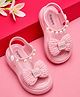 NEW STEPS Bow Applique Detailed Pearls Embellished Button Closure Sandals - Pink