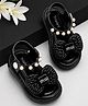 NEW STEPS Bow Applique Detailed Pearls Embellished Button Closure Sandals - Black