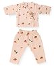 PREKIES Muslin Mesh Full Sleeves Mushroom Printed Coordinating Jhabla & Pajama Night Suit - Light Peach