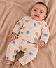 PREKIES Muslin Mesh Full Sleeves Animals Printed Coordinating Shirt & Pajama Night Suit - Light Brown