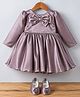 Bluebell Satin Woven Full Sleeves Party Dress With Bow Applique & Booties - Pink
