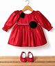 Bluebell Tissue Woven Full Sleeves Party Dress With Floral Applique & Booties - Red