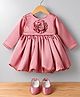 Bluebell Tissue Woven Full Sleeves Party Dress With Floral Applique & Booties - Rust Orange