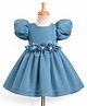 Bluebell Tissue Woven Half sleeves Party Dress With Floral Applique - Blue