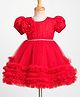 Bluebell Tissue Woven Half sleeves Party Dress With Floral Applique - Red
