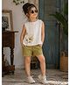 Superminis Cotton Woven Sleeveless Floral Embroidered Top & Shorts Set - Off White