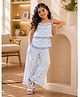 Superminis Cotton Woven Sleeveless Frill Detailed & Elephant Printed Coordinating  Top & Palazzo Set - Blue