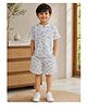 Superminis Cotton Woven Half Sleeves Elephants Printed Coordinating Kurta Style Shirt & Shorts Set - White