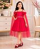 Superminis Net Woven Half Cold Shoulder Cape Sleeves Lace Embellished Dress - Magenta