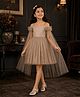 Superminis Net Woven Half Cold Shoulder Cape Sleeves Lace Embellished Dress - Champagne