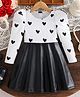 The Kids Club Cotton Blend Woven Full Sleeves Hearts Printed Dress - White & Black