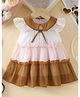 The Kids Club Cotton Blend Woven Flutter Sleeves Colour Blocked Tiered Dress - Multi Colour