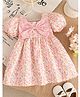The Kids Club Cotton Blend Woven Puffed Sleeves Floral Printed Dress - Peach