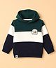 Ollypop Cotton Looper Knit Hooded Striped T-Shirt with Full Sleeves and Life Is Good In the Woods Patch - Green