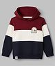 Ollypop Cotton Looper Knit Hooded Striped T-Shirt with Full Sleeves and Life Is Good In the Woods Patch - Navy Blue