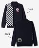 Ollypop Cotton Looper Knit Full Sleeves Polo T-Shirt with  Front and Back Racing Embroidery - Navy Blue