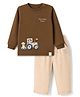 Ollypop Interlock Knit Full Sleeves Animal Printed T-shirt With Side Button & Checked  Pant - Brown