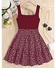 The Kids Club Cotton Blend Knit Sleeveless Floral Printed Dress - Maroon