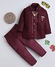 Fourfolds Woven Full Sleeves Geometric Embroidered Sherwani & Trouser Set - Maroon