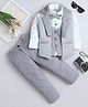 Fourfolds Cotton Blend Woven Full Sleeves Geometric Printed 3 Piece Party Suit Set With Bow - Grey