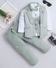 Fourfolds Cotton Blend Woven Full Sleeves Geometric Printed 3 Piece Party Suit Set With Bow - Light Green