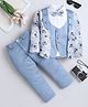 Fourfolds Cotton Blend Woven Full Sleeves Geometric Printed 3 Piece Party Suit Set With Bow - Sky Blue