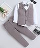 Fourfolds Cotton Blend Woven Full Sleeves Floral Embroidered 3 Piece Party Suit Set With Bow - Taupe