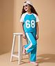 Pine Kids Cotton Mixes Looper Knit Full Trousers and Top with Raglan Half Sleeves and 68 Print - Light/Sky Blue