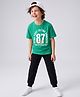 Pine Kids Cotton Knit Half Sleeves T-Shirt With Text Print & Joggers Set - Green & Black