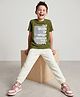Pine Kids 100% Cotton Single Jersey Knit Half Sleeves T-Shirt and Jogger with Bio wash and Do More of What Makes You Happy Text Print - Green