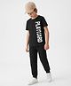 Pine Kids Cotton Knit Half Sleeves T-Shirt & Joggers Set With Text Print - Black