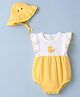 Babyhug Interlock Knit 100% Cotton Sleeveless Polka Dot Printed & Duck Embroidered Onesie With Cap - Yellow