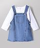 Babyhug Cotton Woven Full Sleeves Frock and Inner Tee with Polka Dots Print in Blue for 12-18 Months