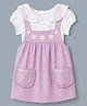 Babyhug Cotton Woven Half Sleeves Frock with Inner Tee and Floral Embroidery - Lavender
